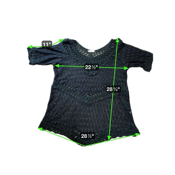 Womens Open Knit Coverup Beach Top Tunic XL Black Festival Goth Witchy Fairy - Picture 7 of 7